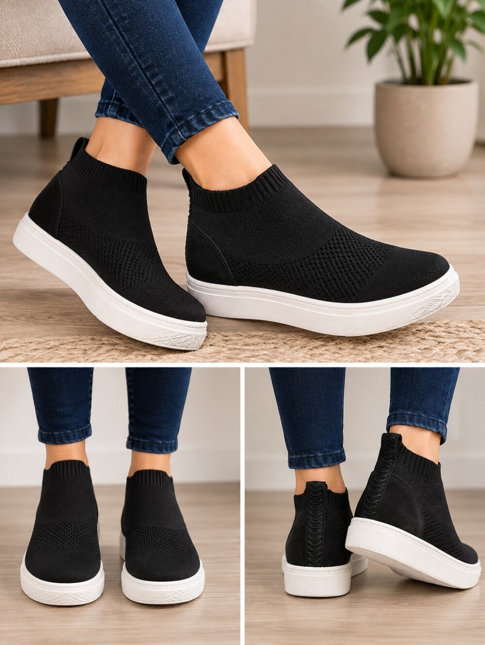 Skechers Women’s Size 9 Black Knit Slip-On Memory Foam Hidden Wedge Sneakers